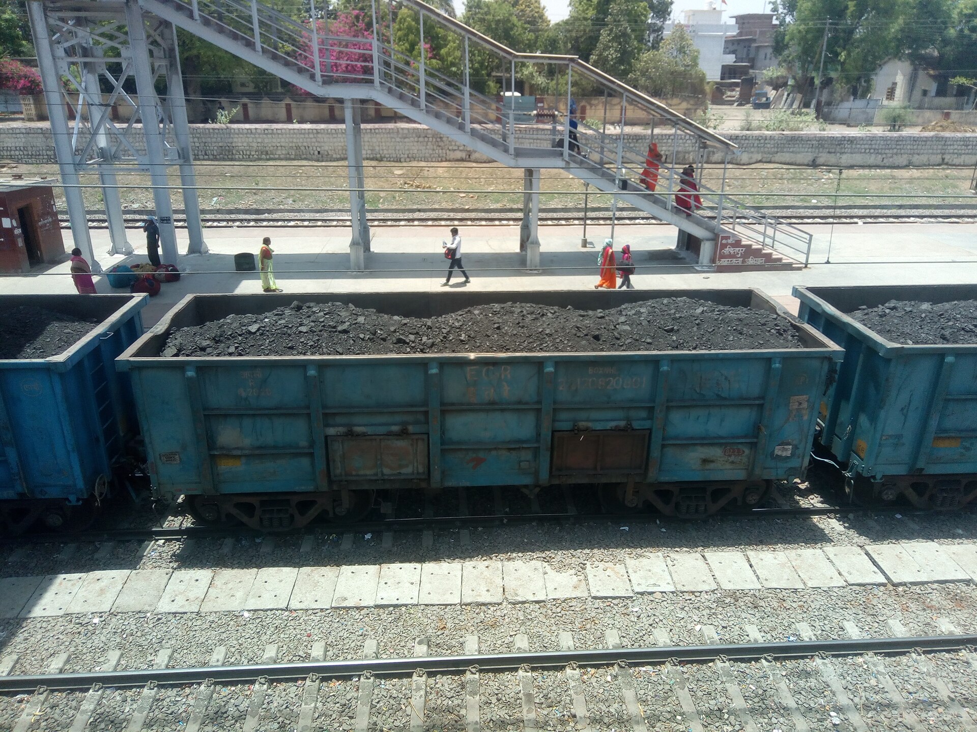 Rail wagons loaded with coal at a station