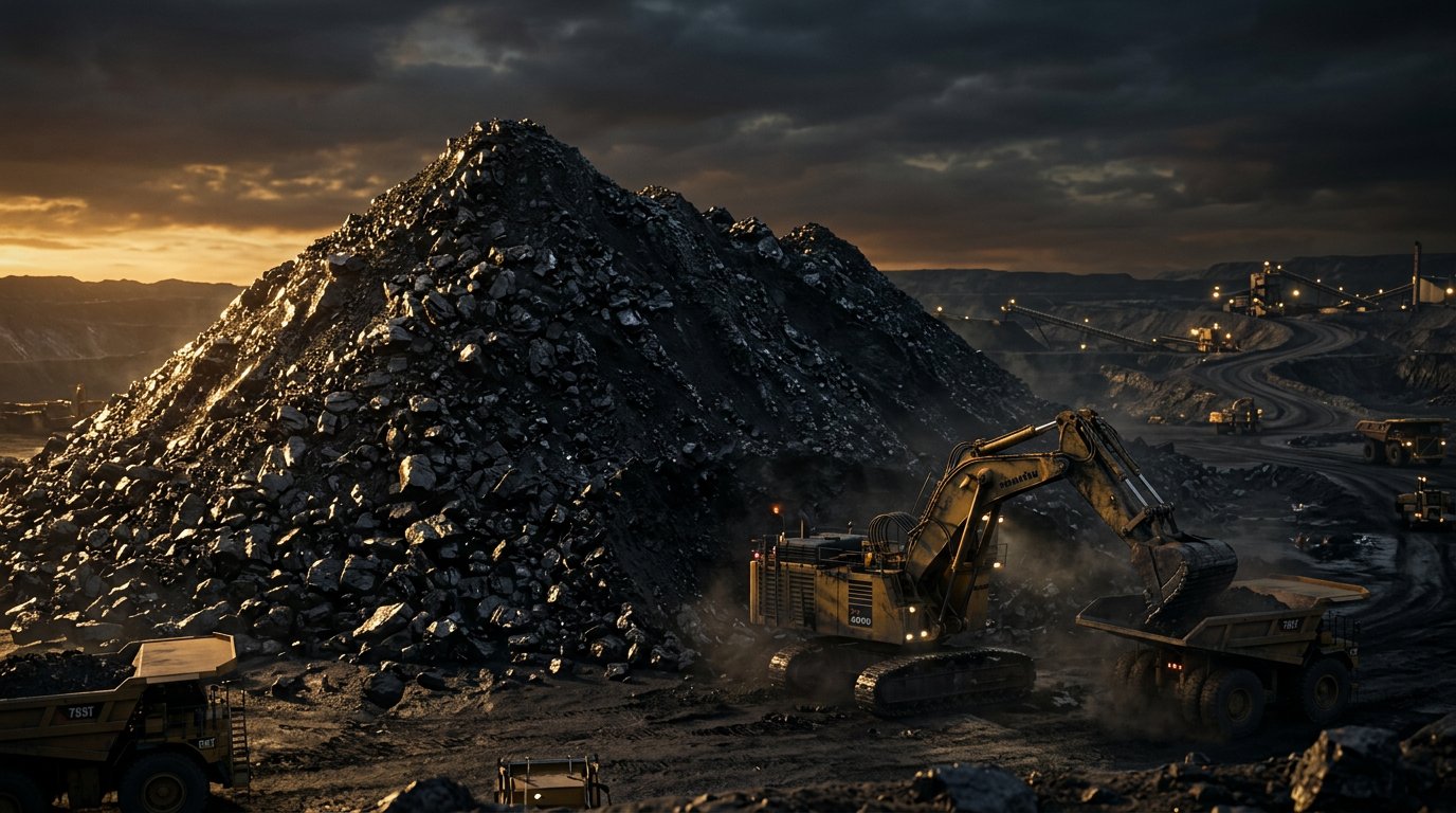 Aerial view of mining machinery and conveyor system